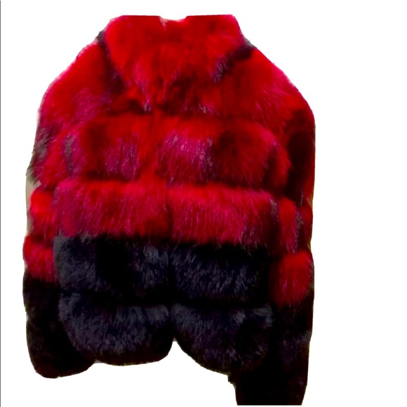 Authentic raccoon (red) and fox (black) fur puffer/bomber coat - NWOT XL/XXL - Picture 1 of 8
